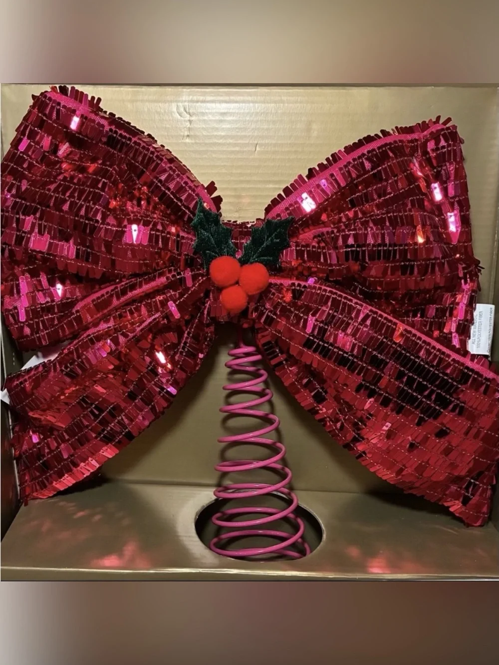 34th & Pine Hot Pink Sequin Bow Tree Topper NWT • Holiday Decor‎ • Ships Fast!